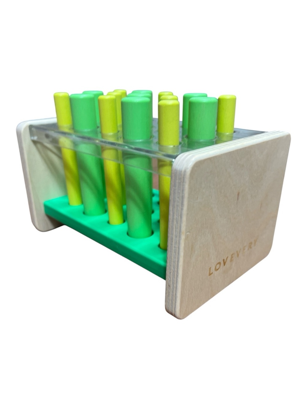 Lovevery Wooden Posting Stand Educational Toy Green and Yellow